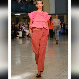 Molly Goddard Clay Brick Red Pleated Chinos Poly/Cotton sz 6